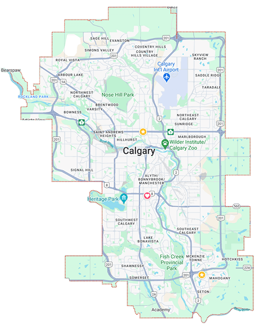 Map of Calgary - oglo service area